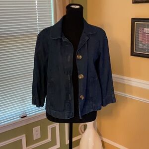 Kim Rogers Blue Jean Jacket with Boxy Cut and Three-Quarter Sleeves